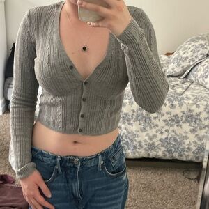 Gray Ribbed American Eagle Cardigan